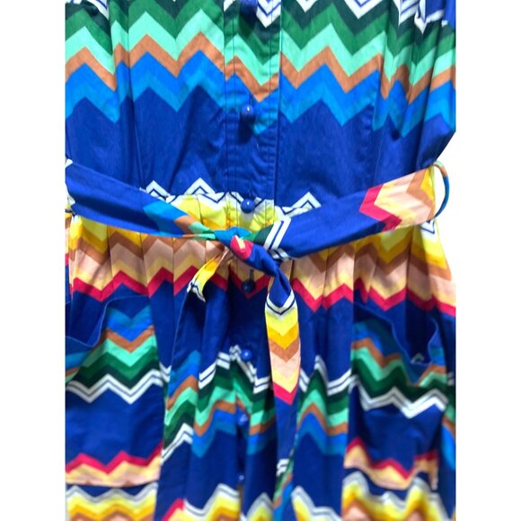 Plenty By Tracy Reese Amy Chevron Print Dress Blue Size 6 Coastal Pride #Boho - Picture 10 of 15
